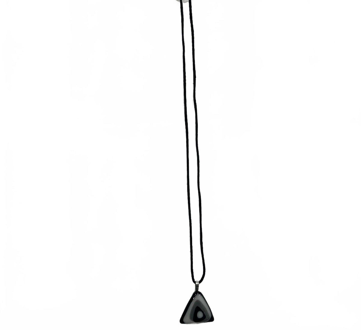 Black, White & Gray Long Necklace w/ Triangular Glass Pendant