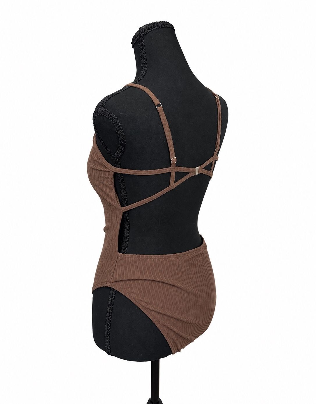 Zaful Mocha Brown Ribbed One Piece Swim Suit (M)