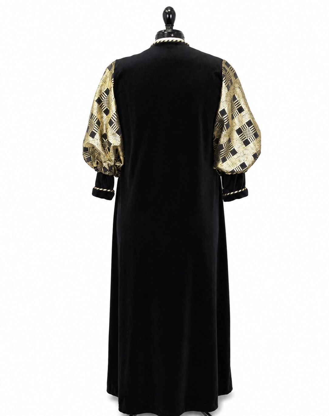 David Brown California Black & Gold Geometric Velvet Gown w/ Quarter Zip (M)