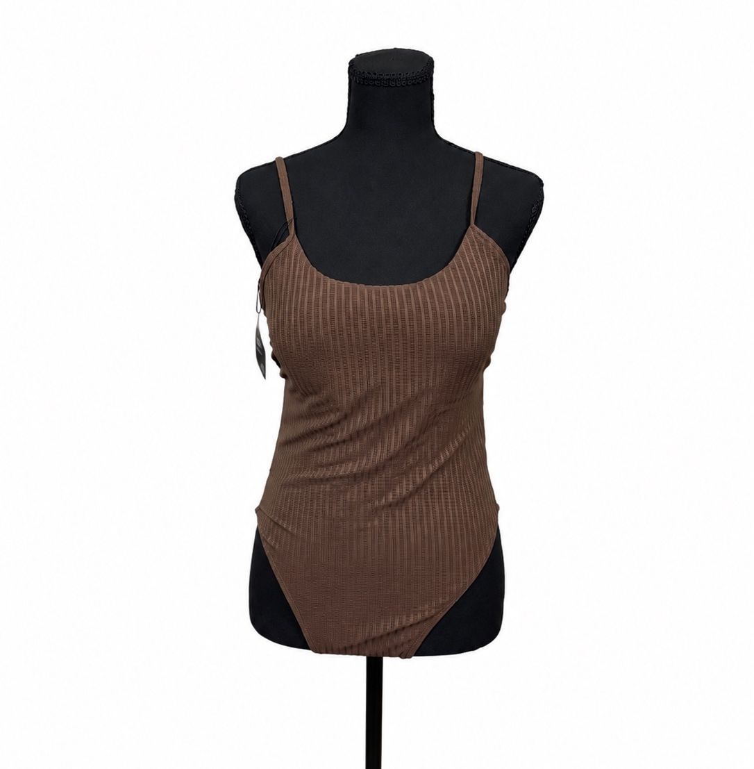 Zaful Mocha Brown Ribbed One Piece Swim Suit (M)