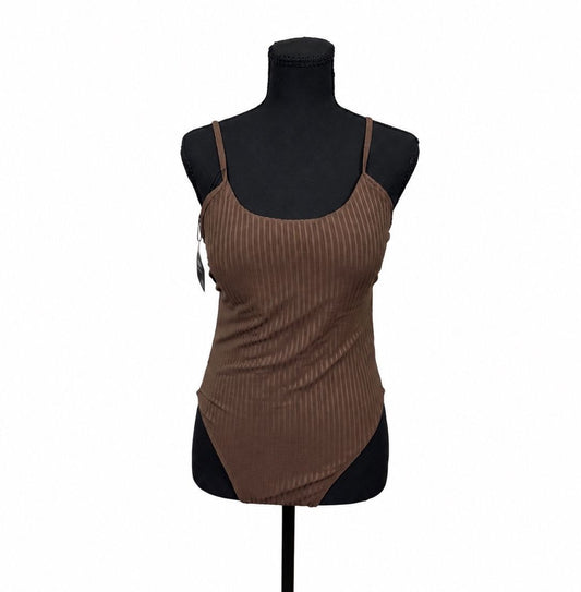 Zaful Mocha Brown Ribbed One Piece Swim Suit (M)