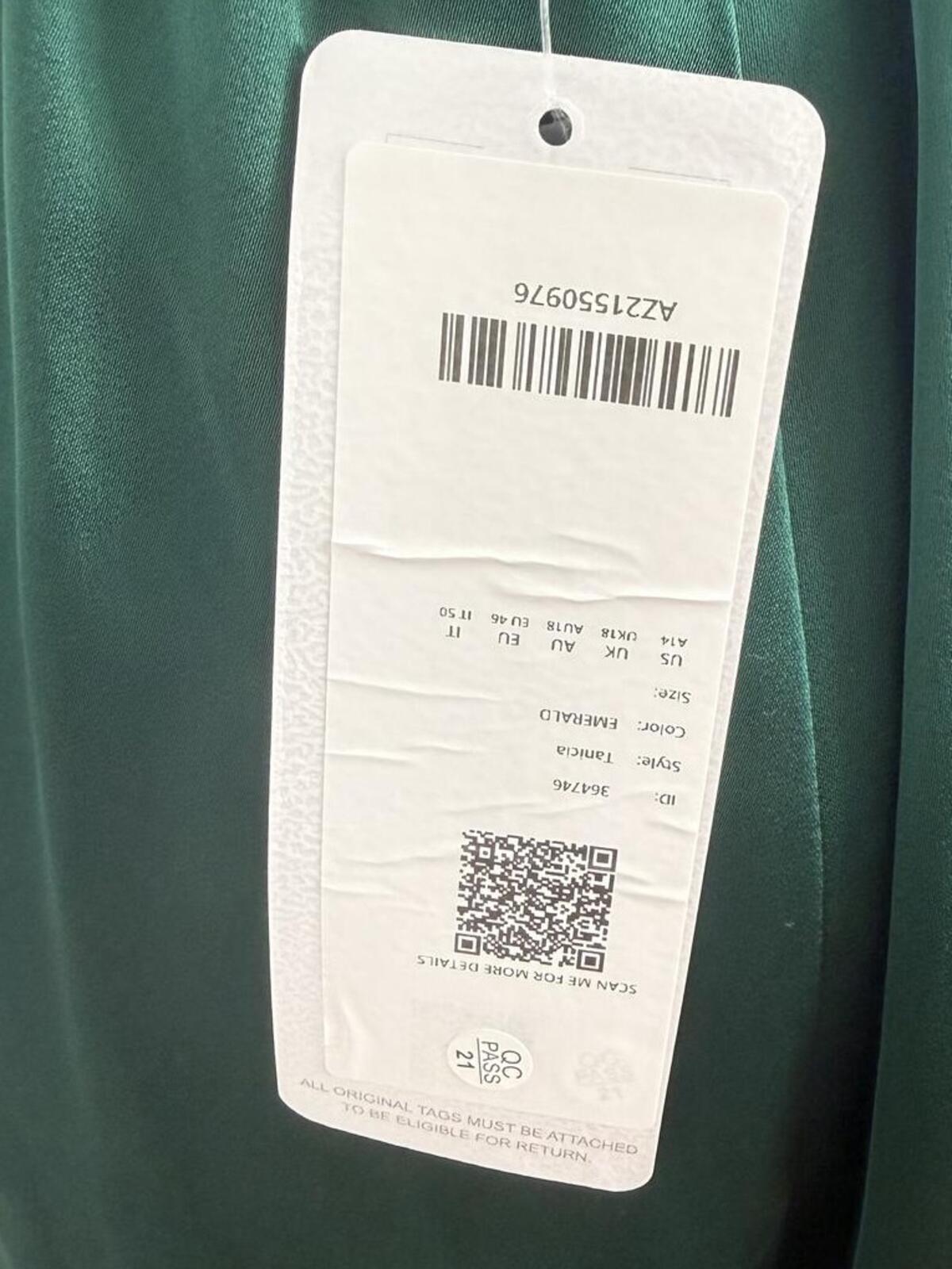 Azazie Tanicia Emerald Stretch Satin A-Line Pleated Bridesmaids Dress (Size 14)