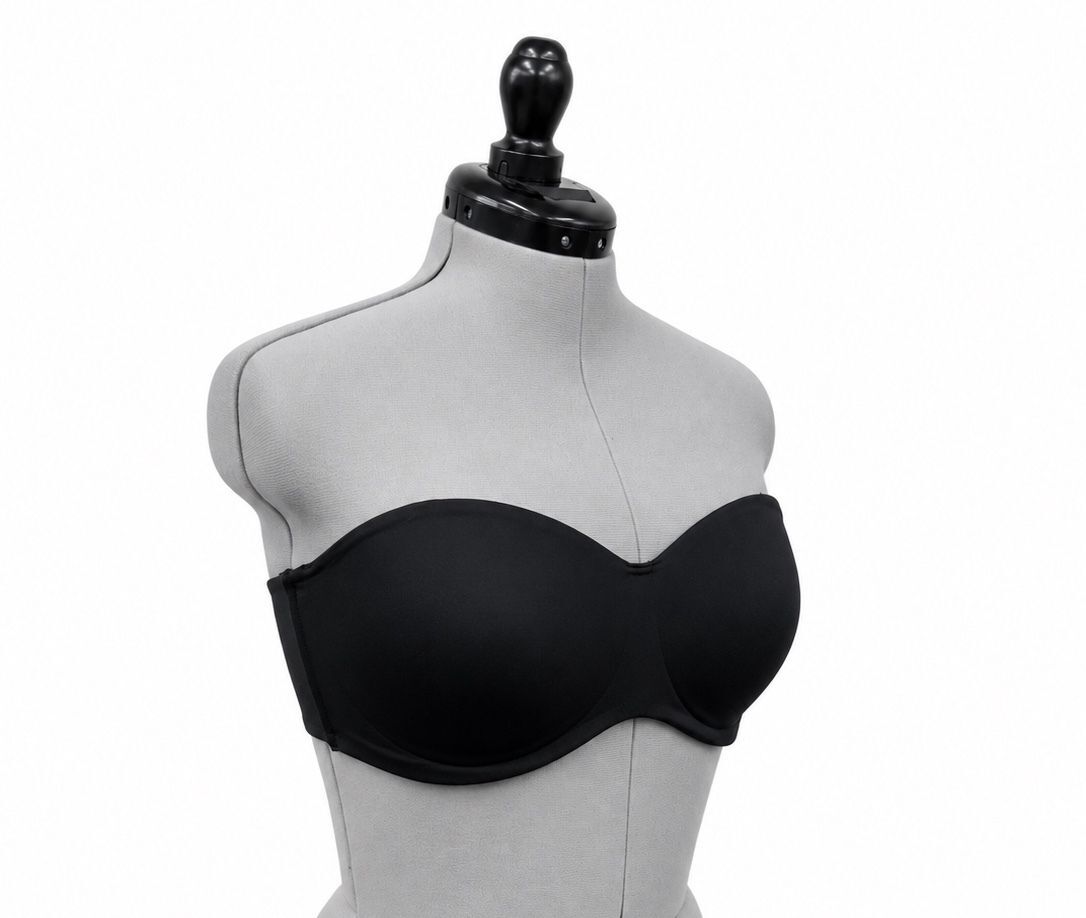 Meleneca Black Strapless Bust Minimizer Unlined Bandeau w/ Underwire (38D)